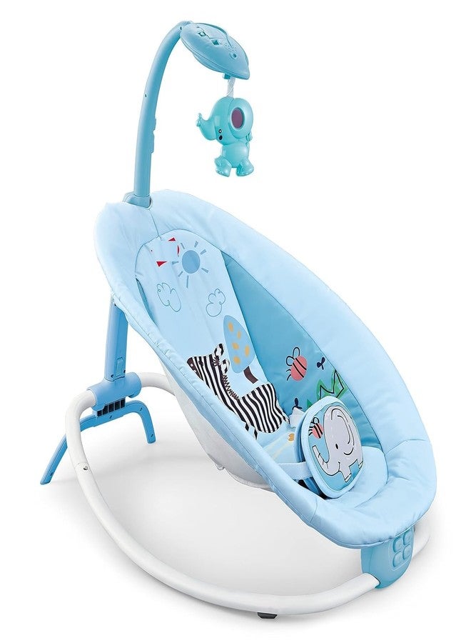 VBM كرسي هزاز للأطفال من VBM، مناسب للأطفال الرضع، أرجوحة محمولة، 5 سرعات تأرجح، جهاز تحكم عن بعد، مع جهاز عرض صوتي واهتزاز، لعبة دوارة 360 درجة للاستخدام الداخلي والخارجي (أزرق) - Image 1